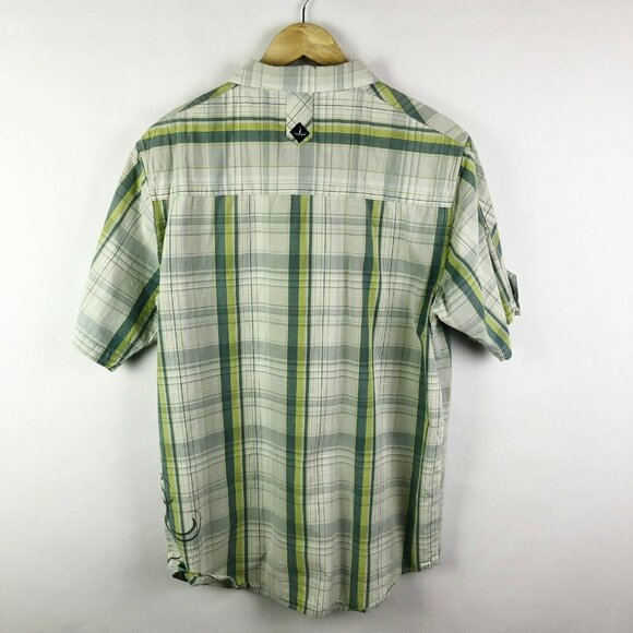 Prana Shirt Mens Size Large Organic Cotton Button Front Short Sleeve Plaid Y2K - Picture 5 of 5